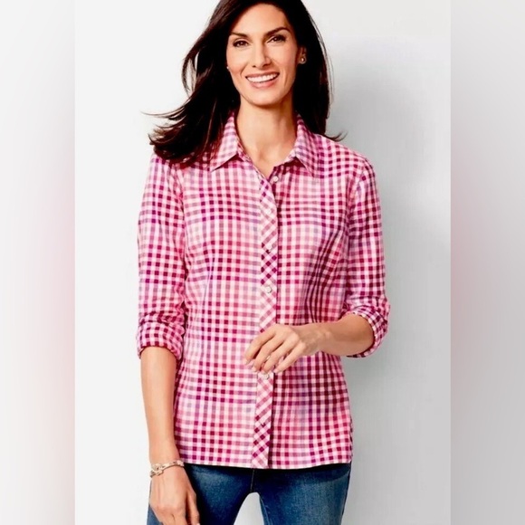 Talbots Tops - Talbots Pink Purple and White Checkered Button Down Shirt size small